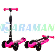 Дитячий самокат Smart Scooter широкі 130мм PU колеса світяться, Малиновий, від 2-10 років