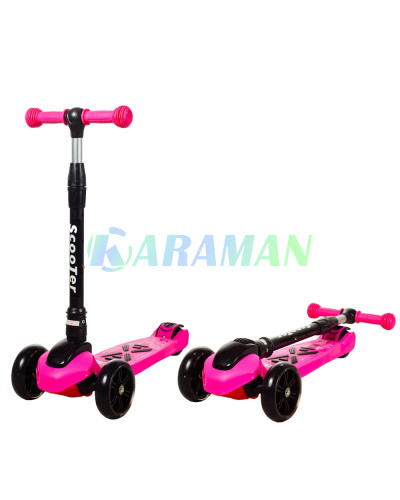 Дитячий самокат Smart Scooter широкі 130мм PU колеса світяться, Малиновий, від 2-10 років