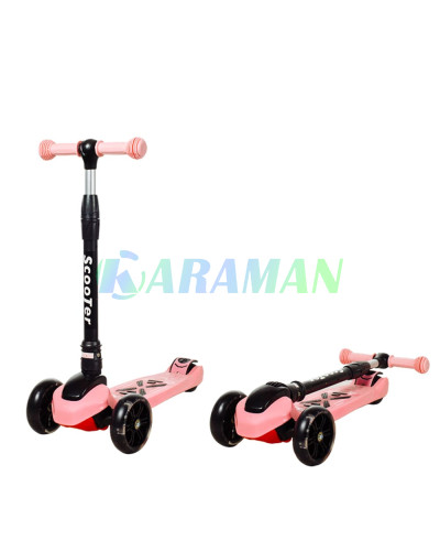 Детский самокат  Smart Scooter со светящимися широкими PU колесами 130мм Розовый, от 2-10 лет