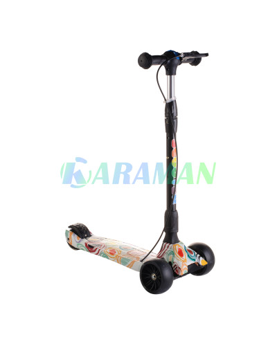 Детский самокат  Smart Scooter,ручной тормоз, со светящимися широкими PU колесами 130мм "Кружечки", от 2-10 лет