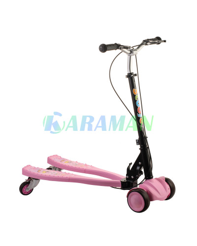 Scooter детский двухколесный самокат с двумя платформами и светящимися колесами (розовый)