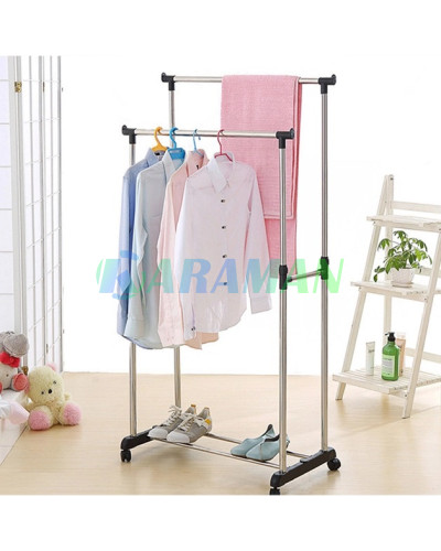 Телескопічна стійка-вішалка для одягу та взуття Double Pole Clothes Horse