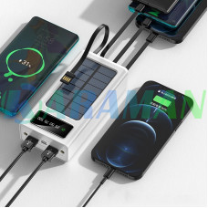 Повербанк Power Bank ZHY 30000 mAh 4в1 универсальная мобильная батарея c солнечной панелью и встроенными кабелями
