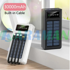 Повербанк Power Bank ZHY 30000 mAh 4в1 универсальная мобильная батарея c солнечной панелью и встроенными кабелями