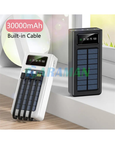 Повербанк Power Bank ZHY 30000 mAh 4в1 универсальная мобильная батарея c солнечной панелью и встроенными кабелями