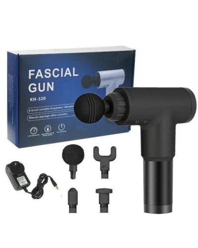 Акумуляторний масажер для тіла Fascial Gun KH-320 , 4 насадки 6 режимів  MA245 (1ящ.=16шт.)