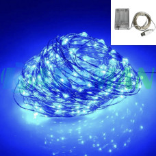 Гірлянда Роса 10м , дрот на батарейках+ USB: 100 LED , Синій
