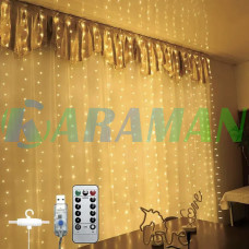 Гірлянда штора - завіса, 3 * 2м, з пультом + USB теплий білий MA741warmwhite (1ящ. = 100шт.)