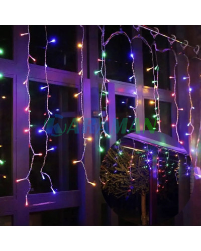 Гірлянда бахрома,прозорий шнур, 3*0,5 м, 120 LED мульті MA142 multi (1ящ.=100шт.)