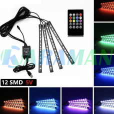 Универсальная светодиодная RGB led подсветка салона с микрофоном для автомобиля MA147
