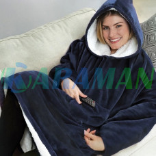 Синий плед Толстовка c Капюшоном и Руковами Hoodie 3-в-1 Плед с Руковами Двухсторонний Теплый Худи Халат Домашний (1ящ.=50шт.)