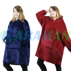 Синий плед Толстовка c Капюшоном и Руковами Hoodie 3-в-1 Плед с Руковами Двухсторонний Теплый Худи Халат Домашний (1ящ.=50шт.)