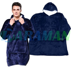 Синий плед Толстовка c Капюшоном и Руковами Hoodie 3-в-1 Плед с Руковами Двухсторонний Теплый Худи Халат Домашний (1ящ.=50шт.)