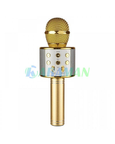 Беспроводной караоке микрофон WSTER WS-858 Bluetooth USB AUX FM Золото 