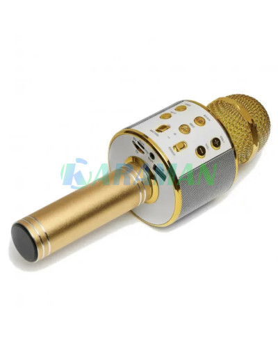 Беспроводной караоке микрофон WSTER WS-858 Bluetooth USB AUX FM Золото 