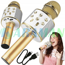 Беспроводной караоке микрофон WSTER WS-858 Bluetooth USB AUX FM Золото 