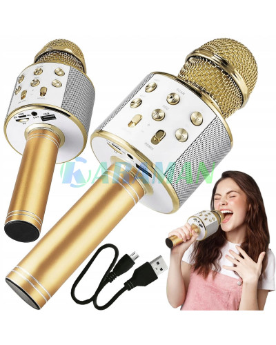 Беспроводной караоке микрофон WSTER WS-858 Bluetooth USB AUX FM Золото 