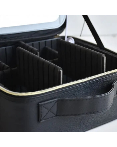 Дорожная косметичка с зеркалом и подсветкой Черная MA447black  (1ящ.=20шт.)