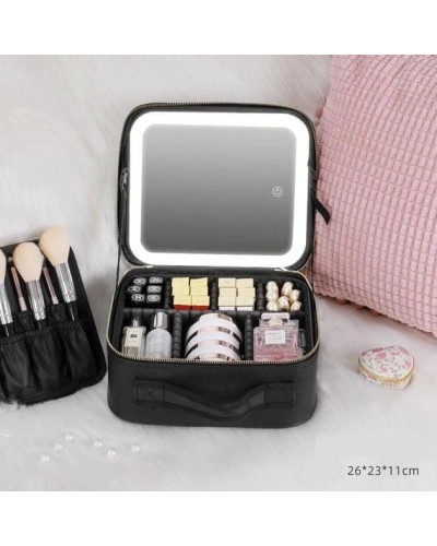 Дорожная косметичка с зеркалом и подсветкой Черная MA447black  (1ящ.=20шт.)