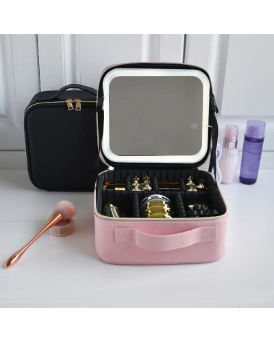 Дорожная косметичка с зеркалом и подсветкой Розовая MA447pink  (1ящ.=20шт.)