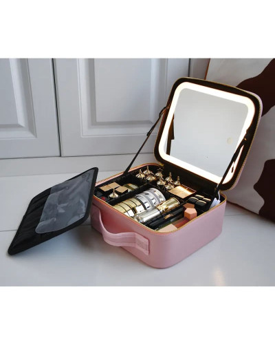 Дорожная косметичка с зеркалом и подсветкой Розовая MA447pink  (1ящ.=20шт.)