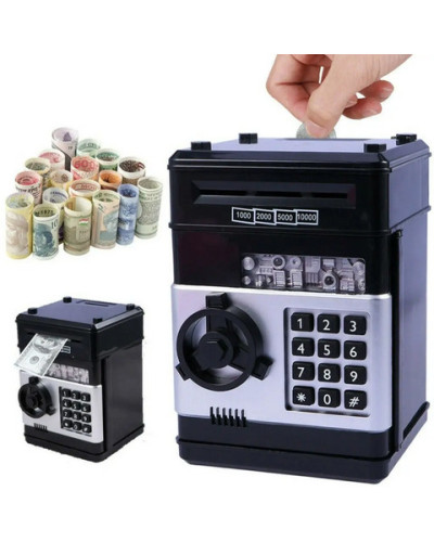 Копилка сейф, детский банкомат с кодовым замком NUMBER BANK Чёрный MA229black (1ящ.=24шт.)