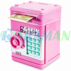 Скарбничка сейф, дитячий банкомат із кодовим замком NUMBER BANK Рожевий