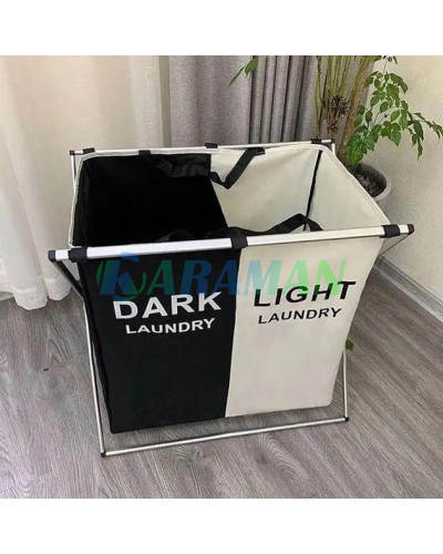Корзина для белья тканевая раскладная на 2 секции Dark Light MA448 (1ящ = 24шт.)
