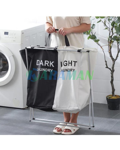 Корзина для белья тканевая раскладная на 2 секции Dark Light MA448 (1ящ = 24шт.)