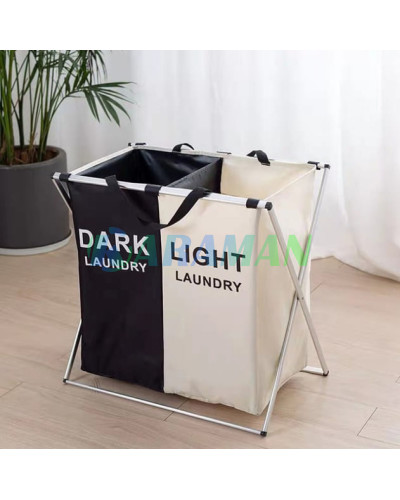Корзина для белья тканевая раскладная на 2 секции Dark Light MA448 (1ящ = 24шт.)