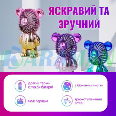  Ручний портативний вентилятор іграшка дитячий usb міні у формі ведмедя на акумуляторі безшумний D128 (1ящ.=144шт.)
