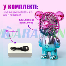  Ручний портативний вентилятор іграшка дитячий usb міні у формі ведмедя на акумуляторі безшумний D128 (1ящ.=144шт.)