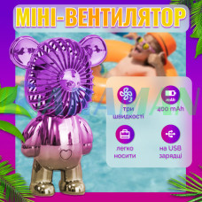  Ручний портативний вентилятор іграшка дитячий usb міні у формі ведмедя на акумуляторі безшумний D128 (1ящ.=144шт.)