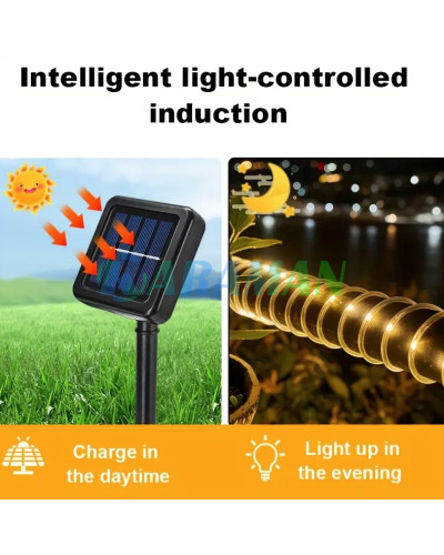 Світлодіодна гірлянда "Трубка" 20м 200 LED тепле біле світло,сонячна батарея. LU994warmwhite (1 ящ. = 48шт.)