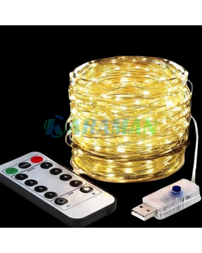 Гірлянда "Роса" 60 м 600 LED тепле біле світло з USB і пультом ДУ. LU989warmwhite (1 ящ. = 150 шт.)