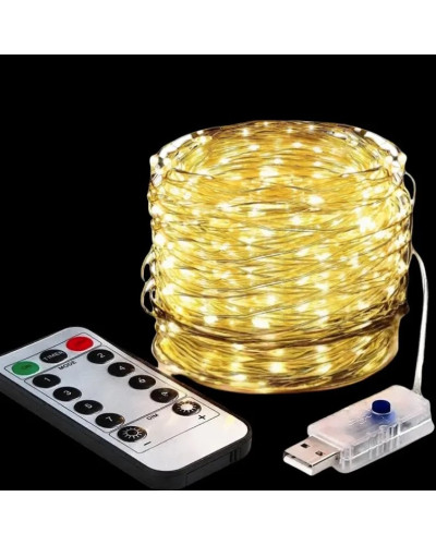Гірлянда "Роса" 60 м 600 LED тепле біле світло з USB і пультом ДУ. LU989ww (1 ящ. = 150 шт.)