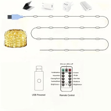Гірлянда "Роса" 60 м 600 LED тепле біле світло з USB і пультом ДУ. LU989ww (1 ящ. = 150 шт.)