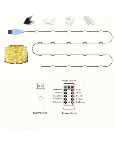 Гірлянда "Роса" 60 м 600 LED тепле біле світло з USB і пультом ДУ. LU989ww (1 ящ. = 150 шт.)