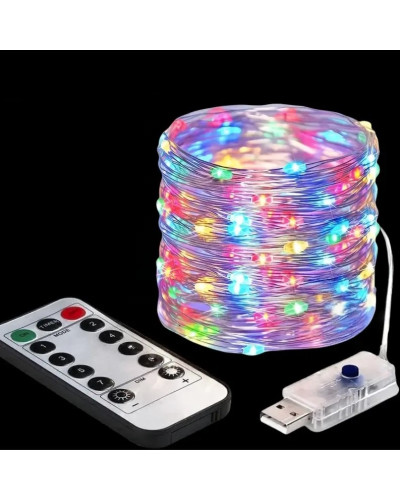 Гірлянда "Роса" 60 м 600 LED різнокольорова (MULTI) з USB і пультом ДУ. LU989multi (1 ящ. = 150 шт.)