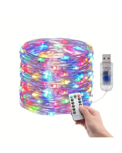 Гірлянда "Роса" 60 м 600 LED різнокольорова (MULTI) з USB і пультом ДУ. LU989multi (1 ящ. = 150 шт.)