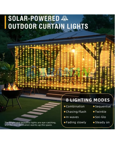 Гирлянда "Штора" 3*2M 180LED Теплый белый ,солнечная батарея и пульт. LU997 (1ящ.= 100 шт)