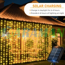 Гирлянда "Штора" 3*2M 180LED Теплый белый ,солнечная батарея и пульт. LU997 (1ящ.= 100 шт)