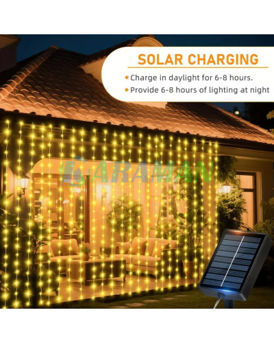 Гирлянда "Штора" 3*2M 180LED Теплый белый ,солнечная батарея и пульт. LU997 (1ящ.= 100 шт)