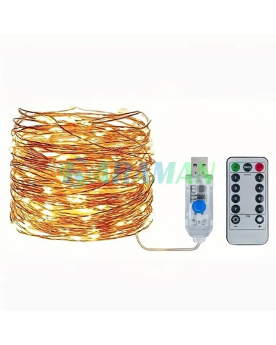 Гирлянда 5м 50 LED тёплый белый свет USB с пультом 8 режимов. MA739warmwhite (1ящ.= 200 шт)
