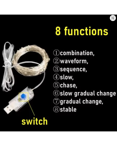 Гирлянда "Роса" 5м 50 LED USB с пультом 8 режимов, синяя. MA739blue (1ящ.= 200 шт)