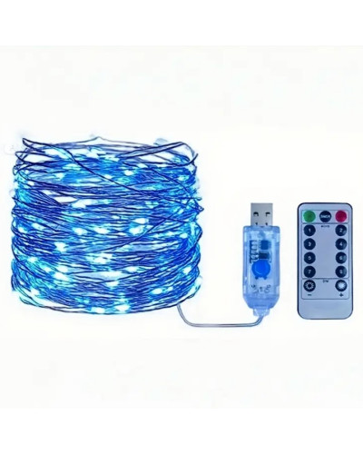 Гирлянда "Роса" 5м 50 LED USB с пультом 8 режимов, синяя. MA739blue (1ящ.= 200 шт)