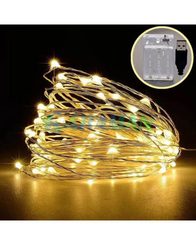 Гірлянда "Роса" 10м 100 LED USB з пультом 8 режимів, тепле біле світло. MA740warmwhite (1 ящик = 200 шт)