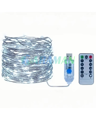 Гірлянда "Роса" 10м 100 LED USB з пультом, біла 8 режимів. MA740white (1 ящик = 200 шт)