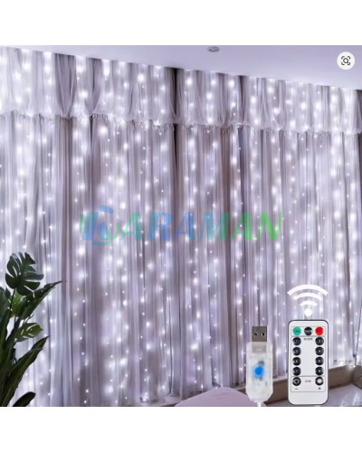Гірлянда штора "Завіса" 3*3 м з 300 LED-лампами USB, біле світло з пультом. MA742white (1 ящик = 100 шт)