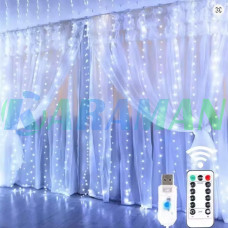 Гірлянда штора "Завіса" 3*3 м з 300 LED-лампами USB, біле світло з пультом. MA742white (1 ящик = 100 шт)